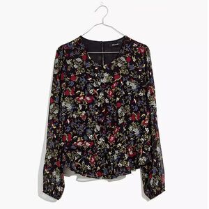 NWT|Madewell Sheer Sleeve Ruffle Peplum Floral Long Sleeve Top, MEDIUM